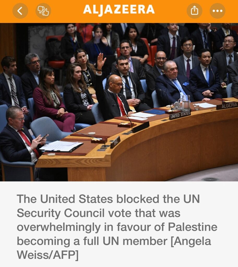 AHRC is Disappointed, Not Surprised by the US veto of Palestine’s Full Membership of the UN: